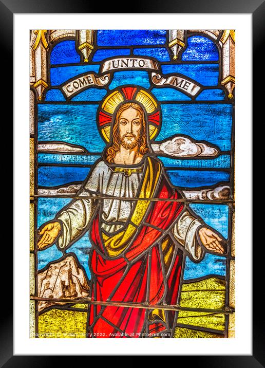 Jesus Invitation Stained Glass Church Saint Augustine Florida Framed Mounted Print by William Perry