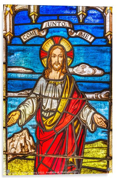 Jesus Invitation Stained Glass Church Saint Augustine Florida Acrylic by William Perry