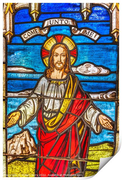 Jesus Invitation Stained Glass Church Saint Augustine Florida Print by William Perry