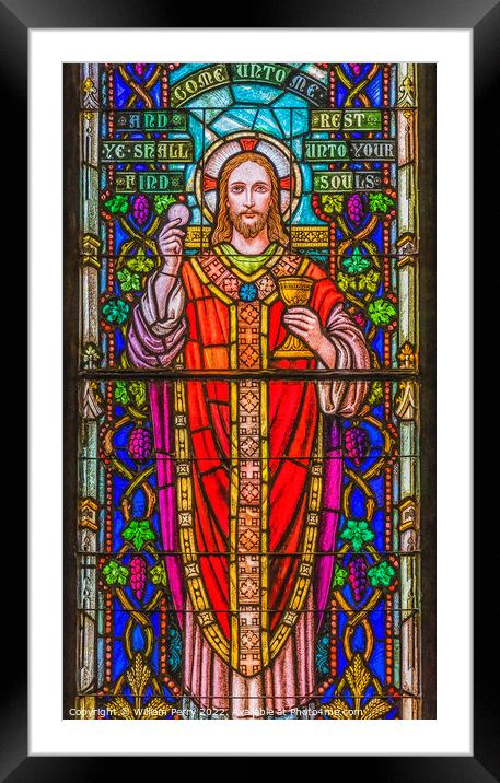 Jesus Invitation Eucharist Stained Glass Church Saint Augustine  Framed Mounted Print by William Perry