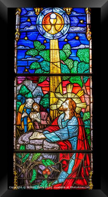 Jesus Praying Garden Stained Glass Church Saint Augustine Florida Framed Print by William Perry