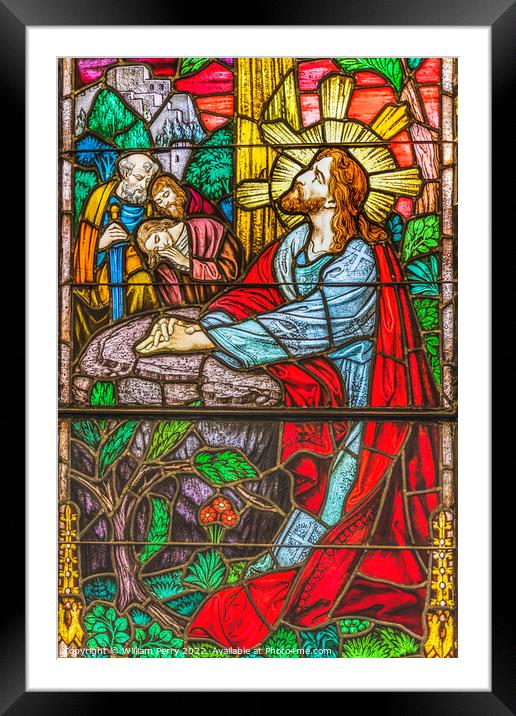 Jesus Praying Garden Stained Glass Church Saint Augustine Florida Framed Mounted Print by William Perry