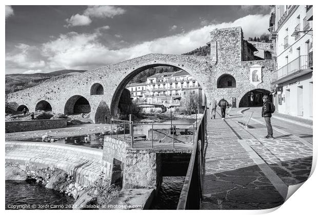 Panoramic of the bridge New of Camprodon - Black and White Editi Print by Jordi Carrio