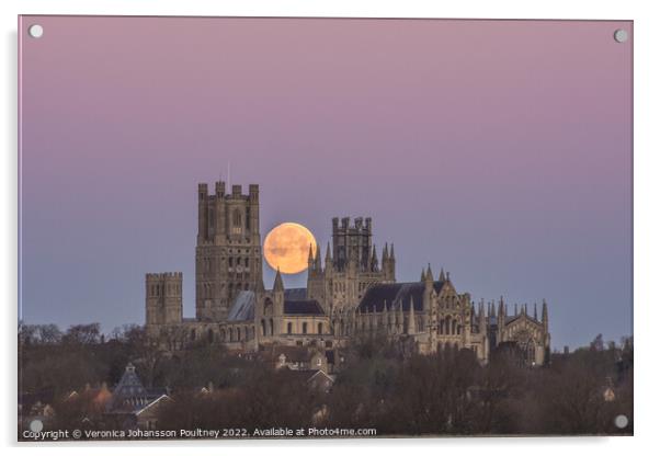 Ely Cathedral & the Wolf Moon Acrylic by Veronica in the Fens