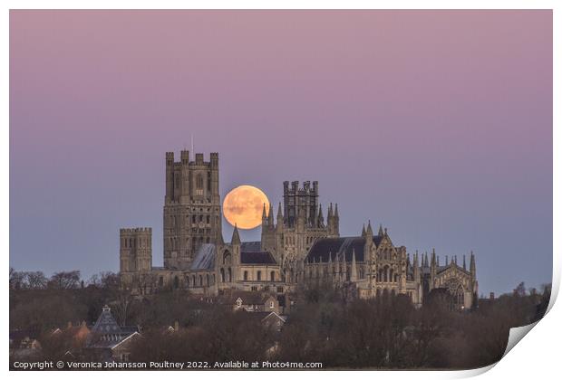Ely Cathedral & the Wolf Moon Print by Veronica in the Fens