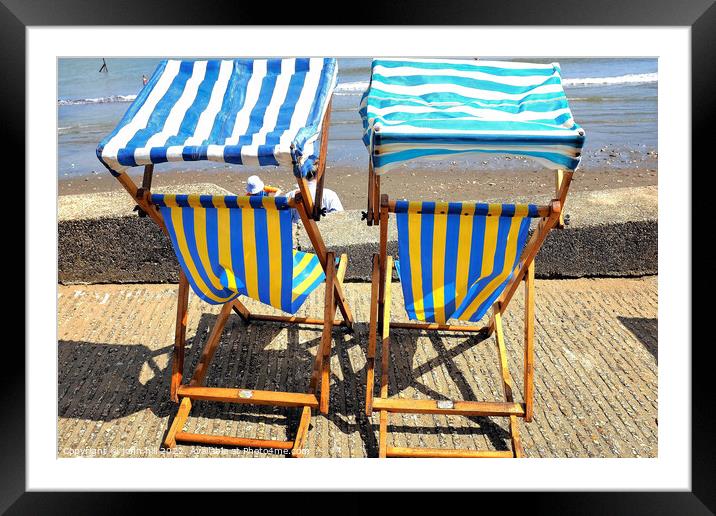 Sunshade deckchairs, Shanklin, Isle of Wight, UK. Framed Mounted Print by john hill