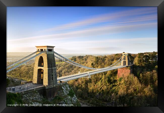 Clifton Suspension Bridge at Dawn. Framed Print by Philip Veale