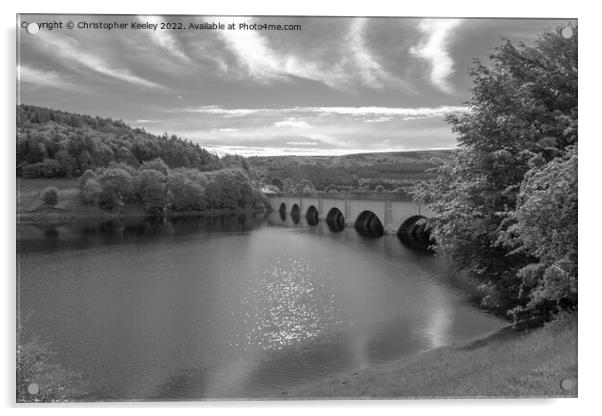 Ladybower Reservoir in monochrome Acrylic by Christopher Keeley