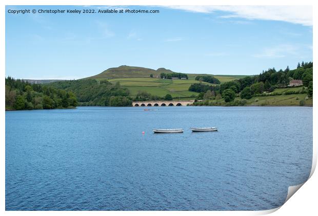 Fishing boats on Ladybower Reservoir Print by Christopher Keeley