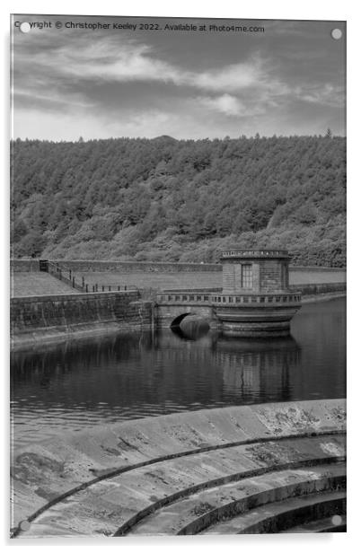 Ladybower Reservoir in monochrome Acrylic by Christopher Keeley