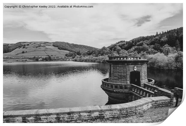 Ladybower Reservoir in black and white Print by Christopher Keeley