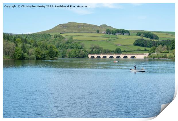 Fishing boat on Ladybower Reservoir Print by Christopher Keeley