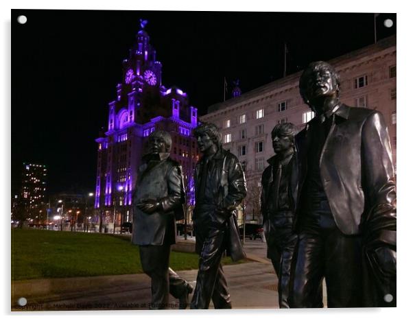 The Beatles, Liverpool Waterfront Acrylic by Michele Davis