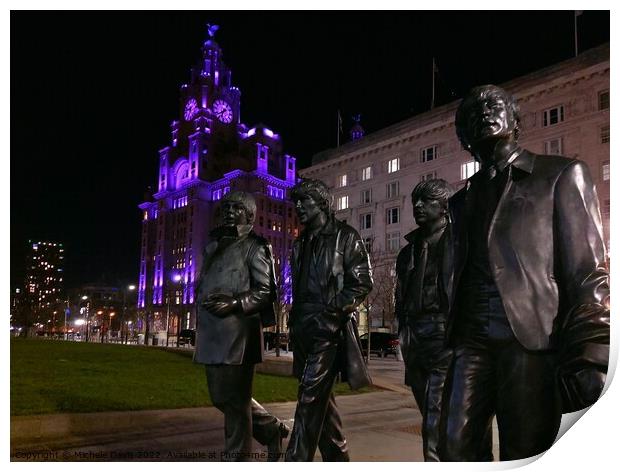 The Beatles, Liverpool Waterfront Print by Michele Davis