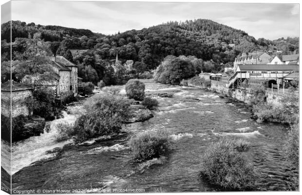 The River at Llangollen Monochrome Canvas Print by Diana Mower