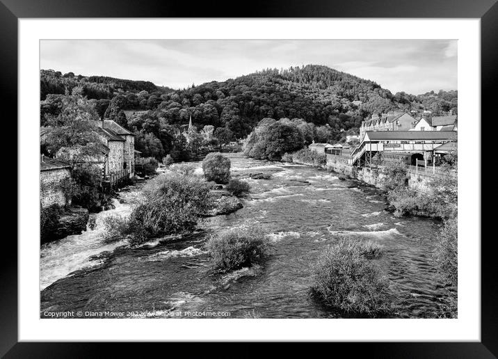 The River at Llangollen Monochrome Framed Mounted Print by Diana Mower