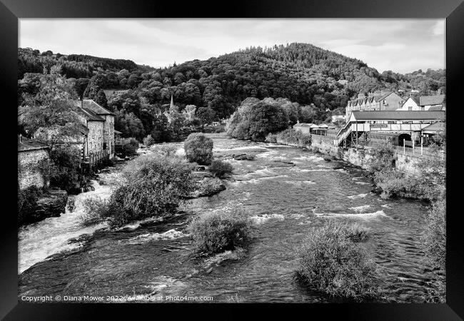 The River at Llangollen Monochrome Framed Print by Diana Mower