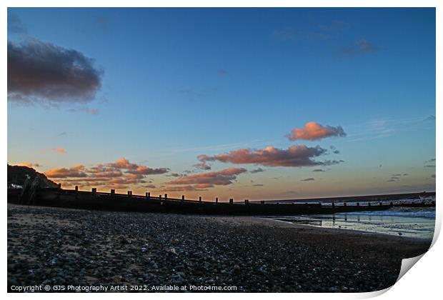 Sunset on Cromer Beech Print by GJS Photography Artist