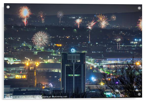 Fireworks over Blackburn on New Years Day Acrylic by Shafiq Khan
