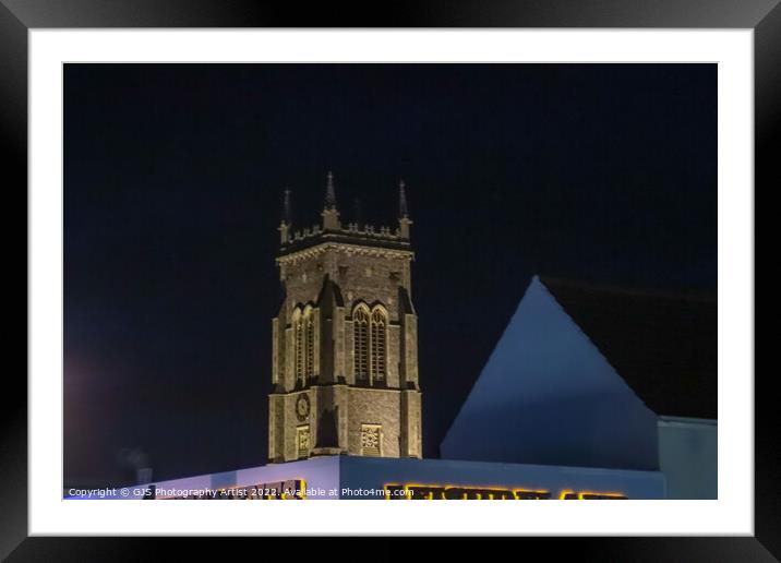 Cromer Church Clock Tower Lit up Framed Mounted Print by GJS Photography Artist