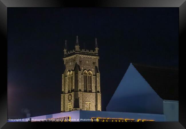 Cromer Church Clock Tower Lit up Framed Print by GJS Photography Artist