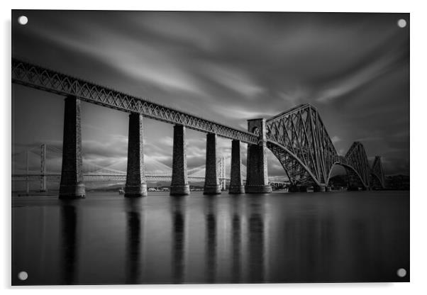 High tide at Forth rail Bridge in  mono Acrylic by JC studios LRPS ARPS
