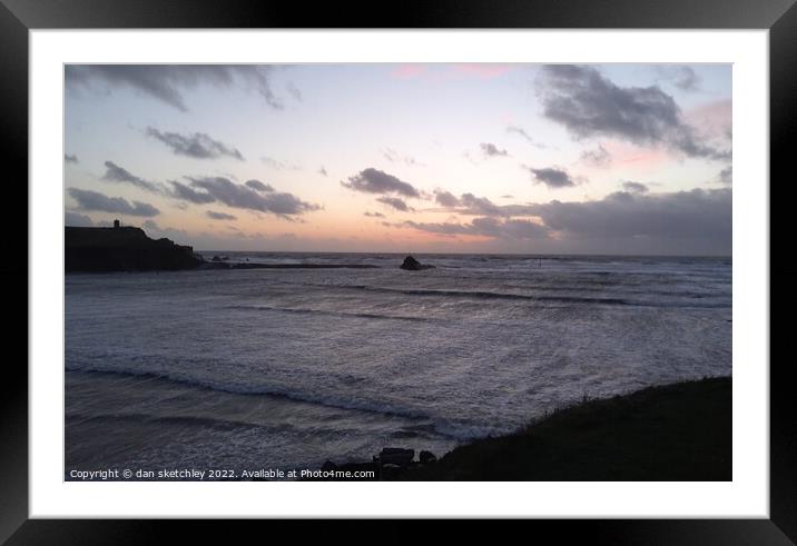 Sunset over the breakwater,bude cornwall Framed Mounted Print by dan sketchley