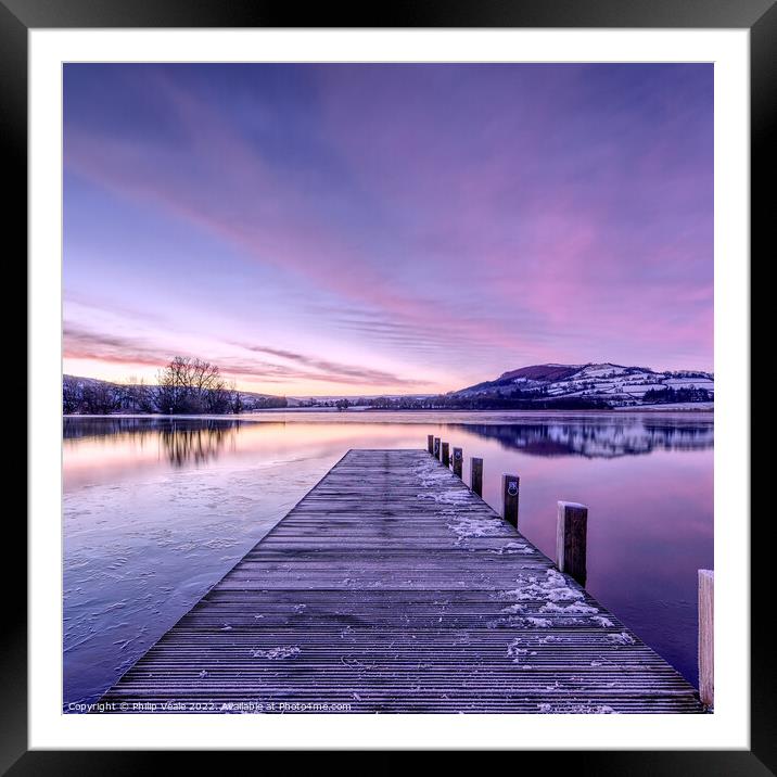 Llangorse Lake Sunrise in Winter. Framed Mounted Print by Philip Veale