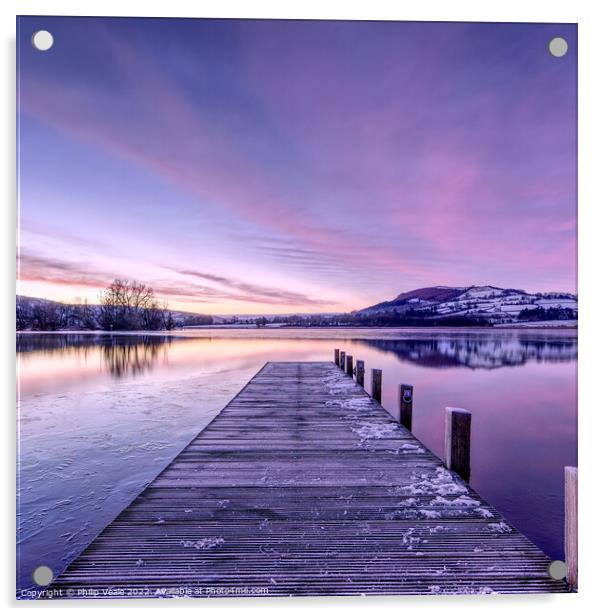 Llangorse Lake Sunrise in Winter. Acrylic by Philip Veale