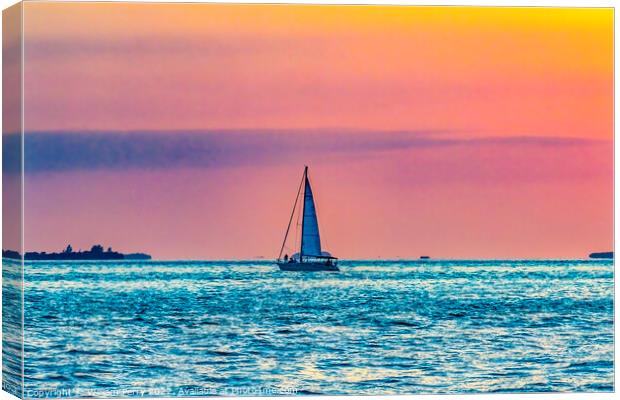 Pink Sunset Sailboat Mallory Square Dock Key West  Canvas Print by William Perry