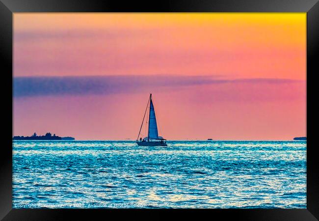 Pink Sunset Sailboat Mallory Square Dock Key West  Framed Print by William Perry