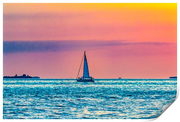 Pink Sunset Sailboat Mallory Square Dock Key West  Print by William Perry