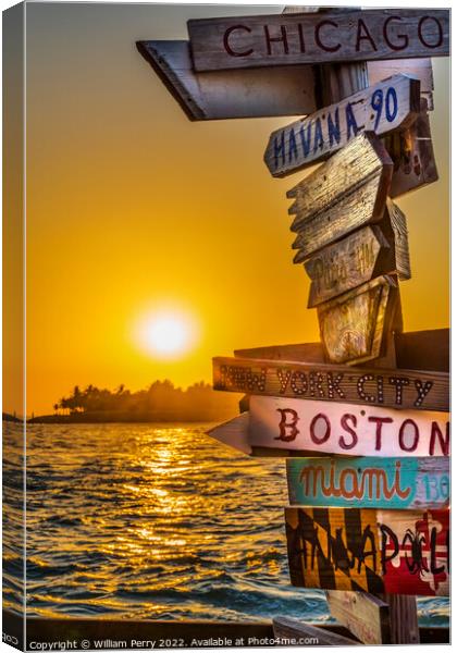 Sunset Cities Sign Mallory Square Dock Key West Fl Canvas Print by William Perry