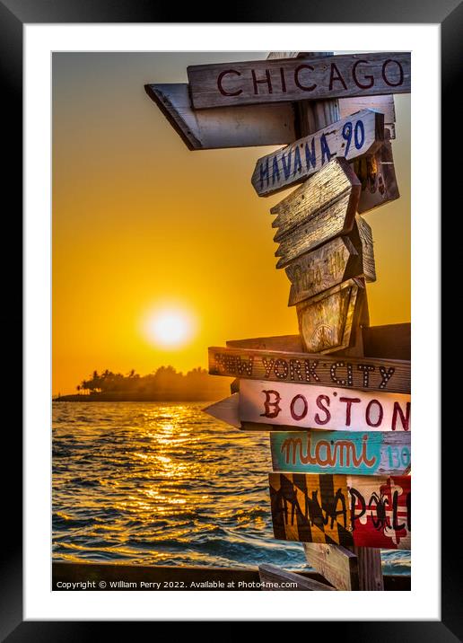 Sunset Cities Sign Mallory Square Dock Key West Fl Framed Mounted Print by William Perry