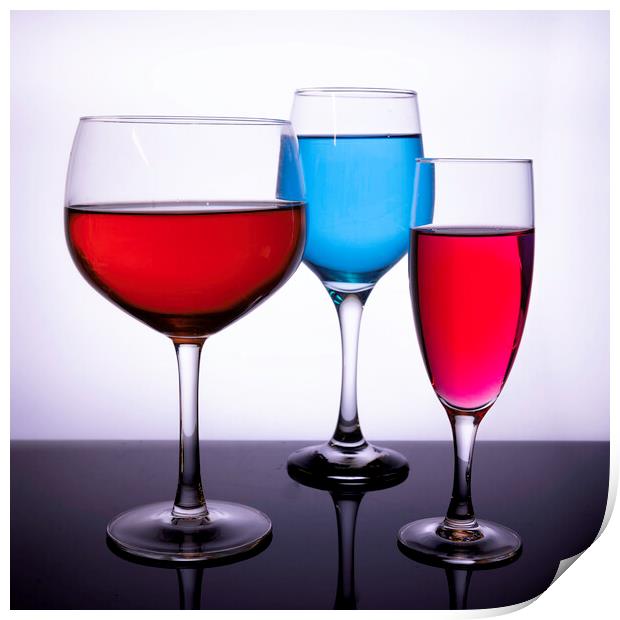 Coloured wine glasses 673  Print by PHILIP CHALK