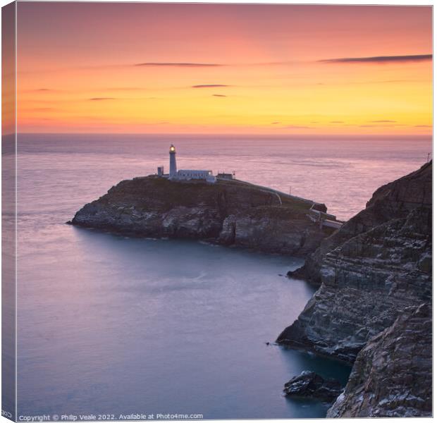 South Stack Lighthouse Anglesey, Golden Twilight. Canvas Print by Philip Veale