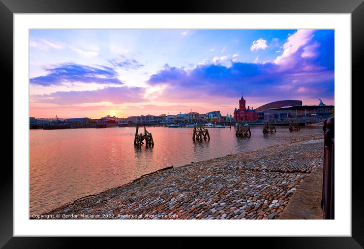 Spectacular sunset over Cardiff Bay Framed Mounted Print by Gordon Maclaren