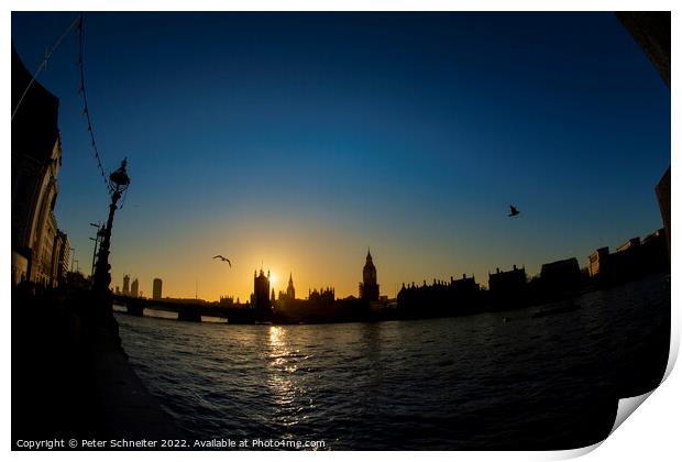 Sun going down over Westminster Print by Peter Schneiter