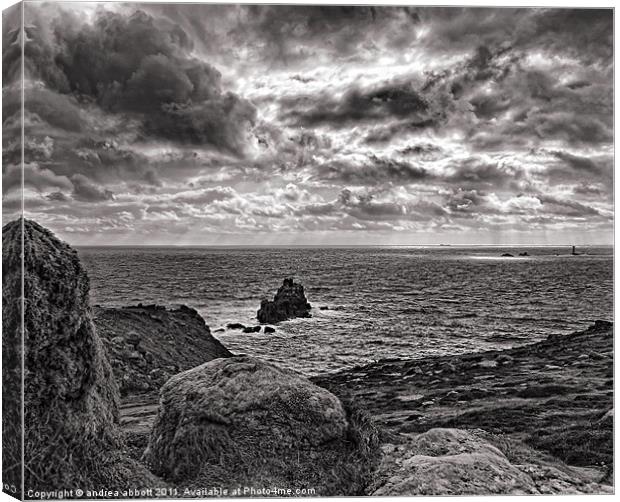 Stormy skies Over Lands End Canvas Print by andrea abbott
