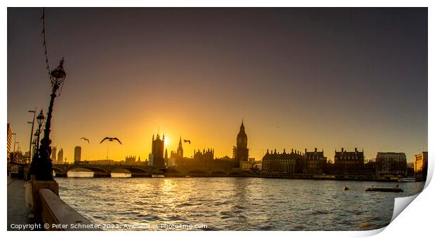 Evening over River Thames Print by Peter Schneiter