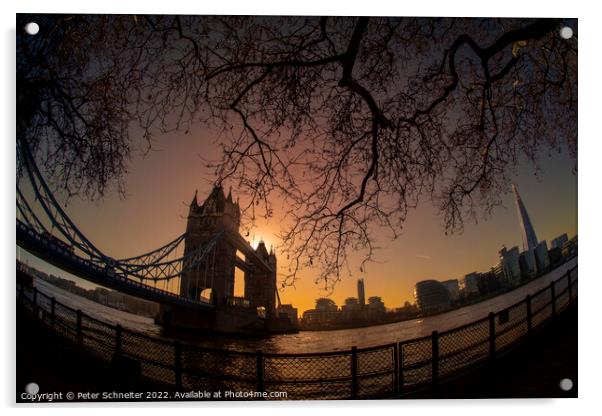 Winter Tower Bridge Acrylic by Peter Schneiter