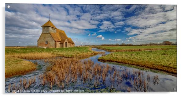 St Thomas Becket Church Fairfield Romney Marsh Ken Acrylic by John Gilham