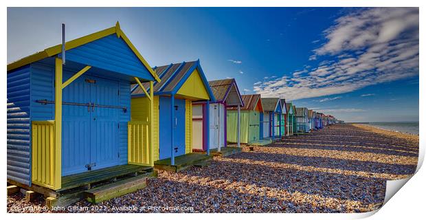 Colourful Beach Huts on Herne Bay beach Kent Print by John Gilham