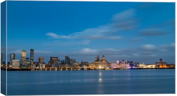 Liverpool waterfront at night Canvas Print by Jason Wells