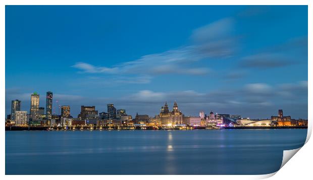 Liverpool waterfront at night Print by Jason Wells