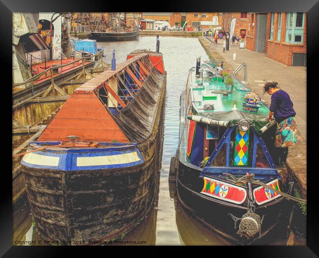 Canal Boats Gloucester Dock Framed Print by Peter F Hunt