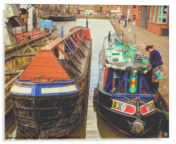 Canal Boats Gloucester Dock Acrylic by Peter F Hunt