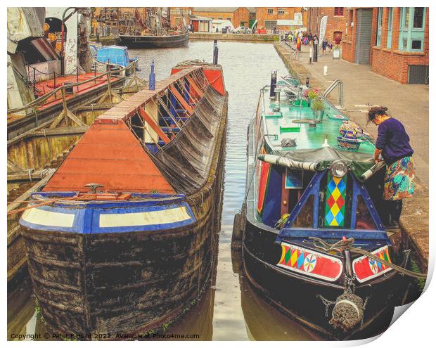 Canal Boats Gloucester Dock Print by Peter F Hunt