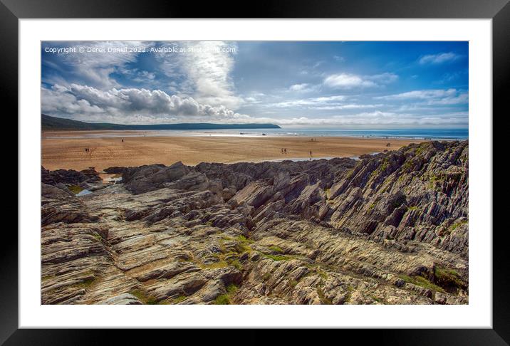 Woolacombe Rocks, Sand and Sea Framed Mounted Print by Derek Daniel