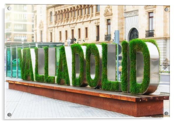 Valladolid, SPAIN - December 20, 2020: urban sign welcoming the city Acrylic by David Galindo